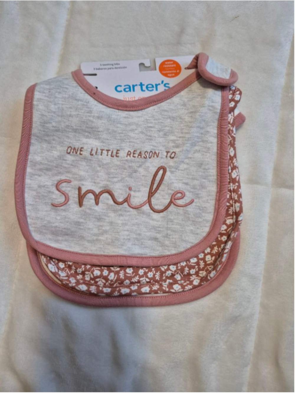 Baby Carter's One Size Pink & White Bibs 3-Pack